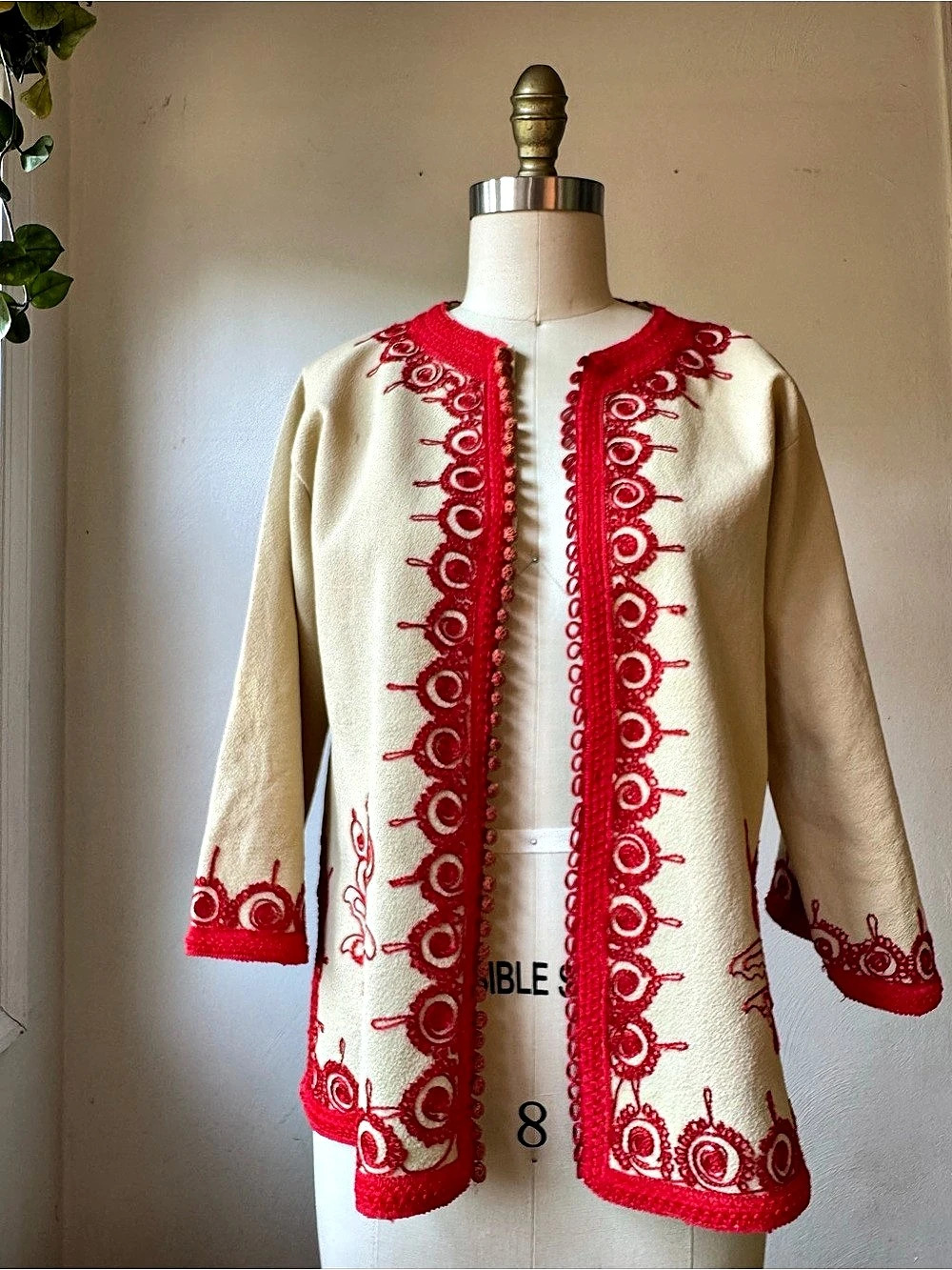 1950s Indian Embroidered Jacket in Cream & Red
